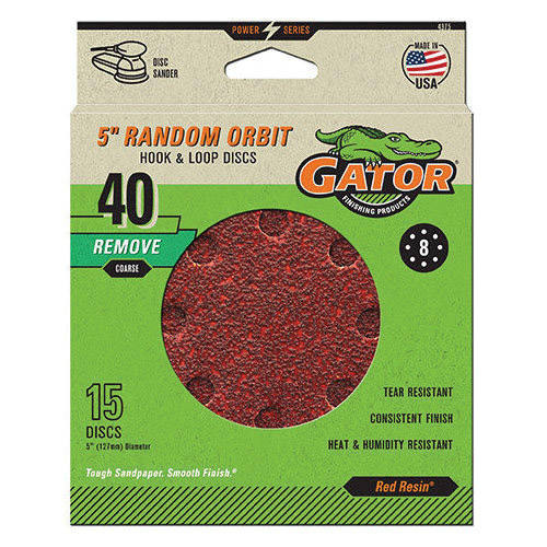 4375 Sanding Disc, 5 in Dia, 40 Grit, Coarse, Aluminum Oxide Abrasive, Fiber Backing, 8-Hole