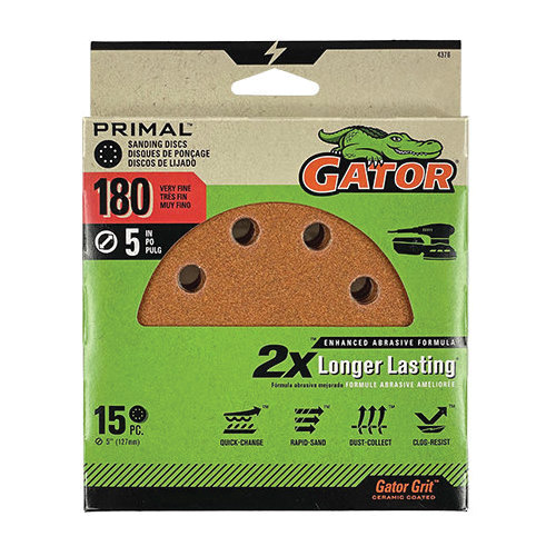4376 Sanding Disc, 5 in Dia, 180 Grit, Extra Fine, Aluminum Oxide Abrasive, Fiber Backing, 8-Hole