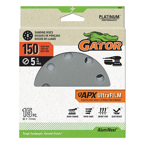 9024 Sanding Disc, 5 in Dia, 180 Grit, Extra Fine, Aluminum Oxide Abrasive, Film Backing, 8-Hole