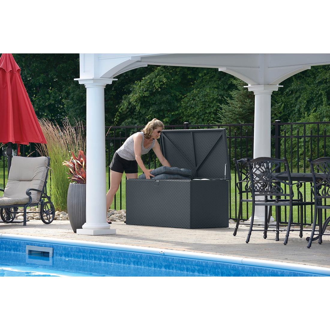 Deck Box, Spacemaker, 4-1/2 ft W, 2-1/2 ft D, 2 ft H, Steel, Anthracite, Hot-Dipped Galvanized - 4