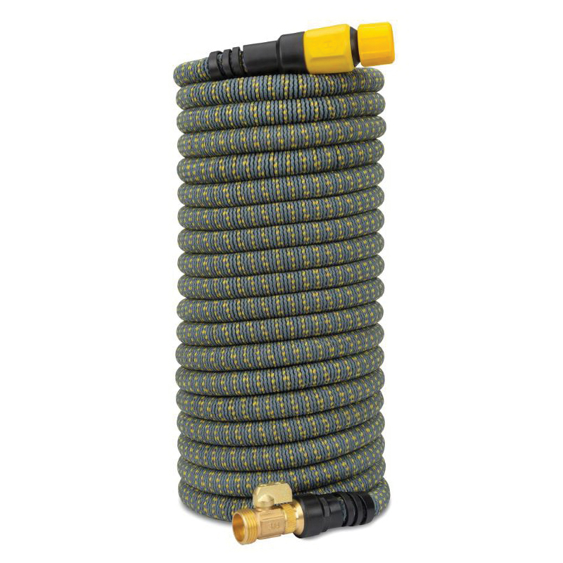 Hydrotech Expandable Hose, Hydrotech Hose, 5/8 in Dia, 100 ft L, Spigot, Brass/Latex/Nylon/Polyester, Yellow - 1