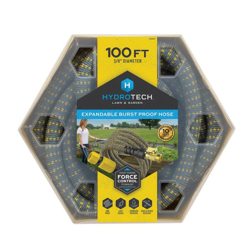Hydrotech Expandable Hose, Hydrotech Hose, 5/8 in Dia, 100 ft L, Spigot, Brass/Latex/Nylon/Polyester, Yellow - 2