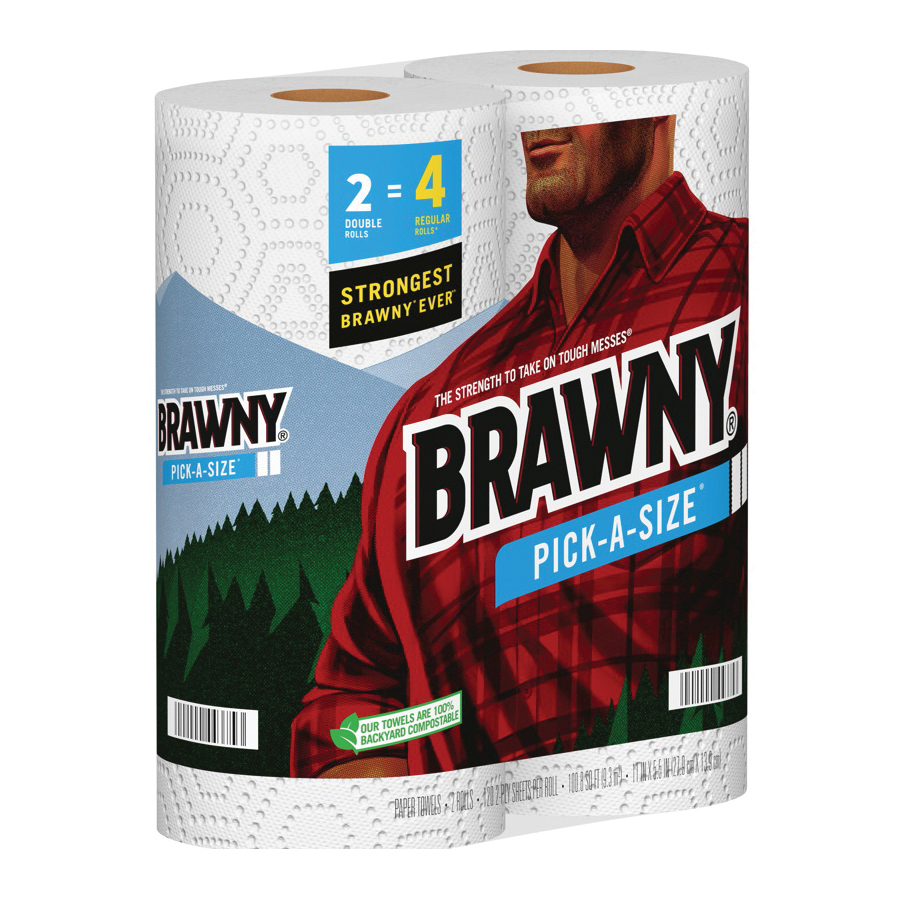 Brawny Pick-A-Size 44375 Paper Towel, 5-1/2 in L, 11 in W, 2-Ply, White, 2/PK - 2