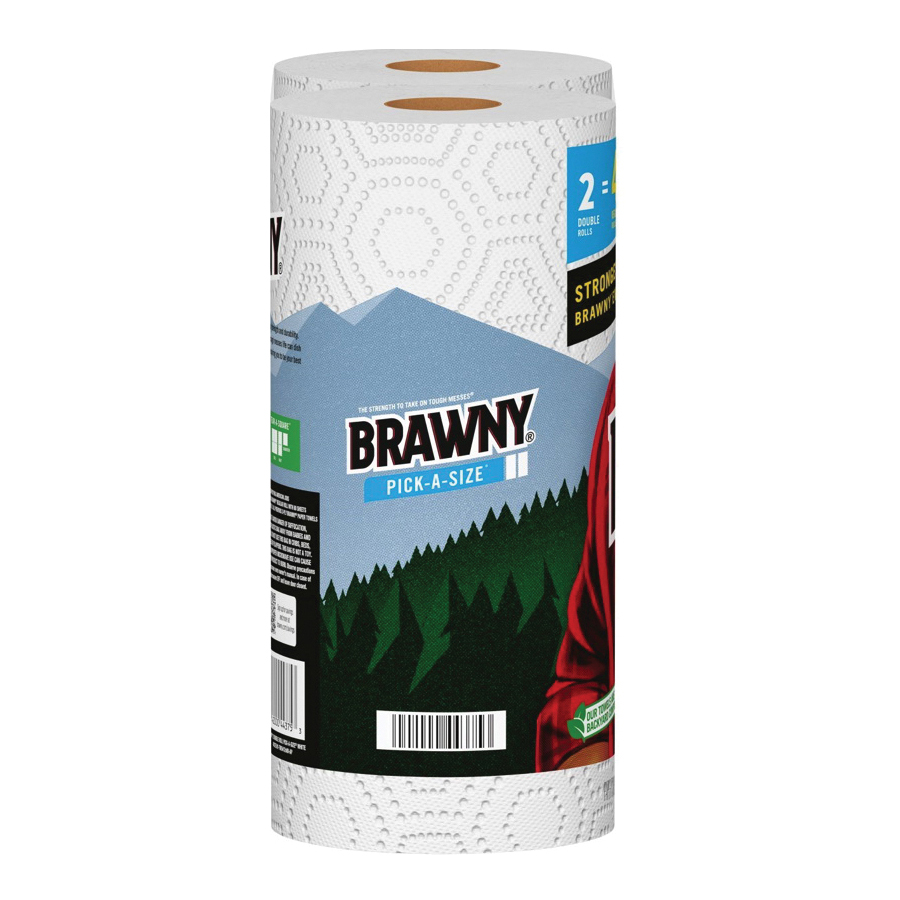 Brawny Pick-A-Size 44375 Paper Towel, 5-1/2 in L, 11 in W, 2-Ply, White, 2/PK - 4