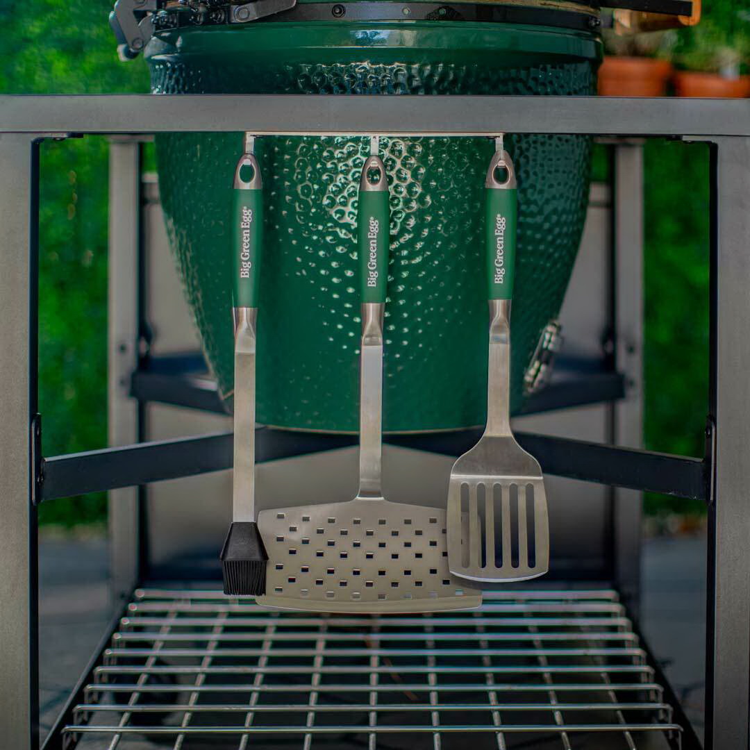 Big Green Egg 127655 Custom BBQ Tool Set, Stainless Steel, Stainless Steel Handle, Comfort Grip Handle