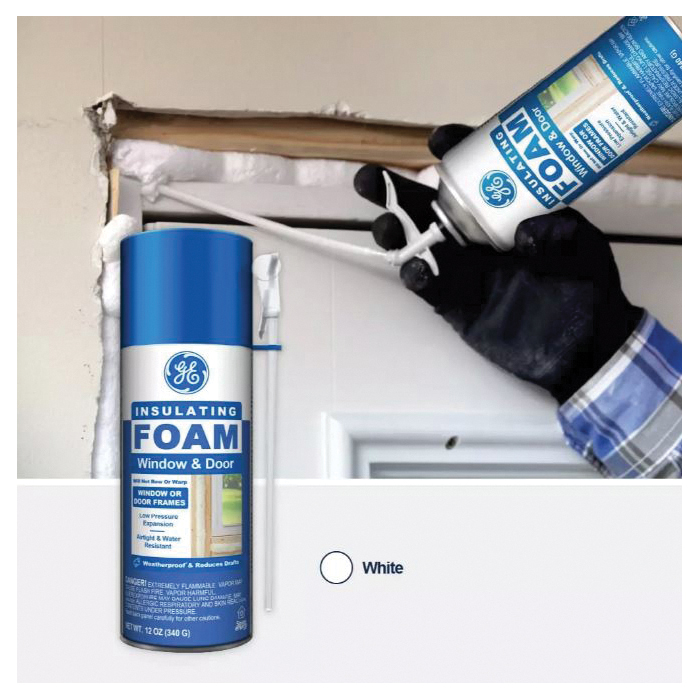 GE 2744170 Window & Door Foam, Pale Yellow, 24 hr Functional Cure, 41 to 86 deg F, 12 fl-oz Aerosol Can - 2