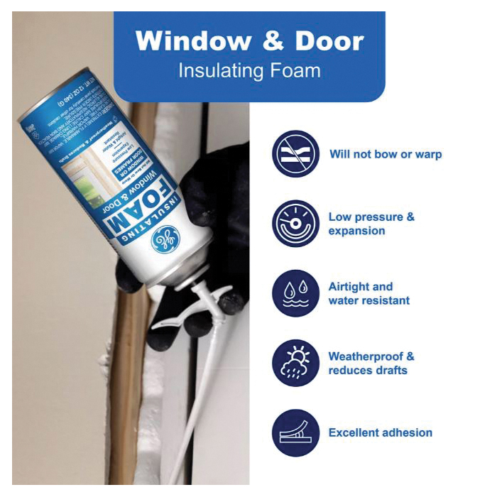 GE 2744170 Window & Door Foam, Pale Yellow, 24 hr Functional Cure, 41 to 86 deg F, 12 fl-oz Aerosol Can - 5