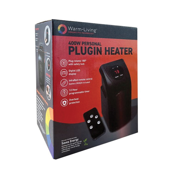 Plugin Heater, Warm-Living, Includes Remote, 400 W, Black - 3