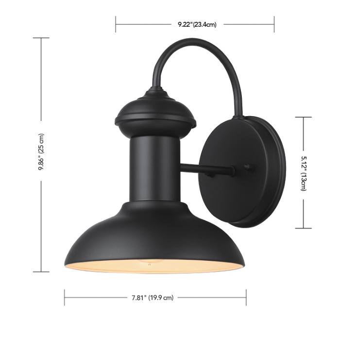 Martes Outdoor Wall Sconce, Globe, 1-Light, 9 in H, Black - 4