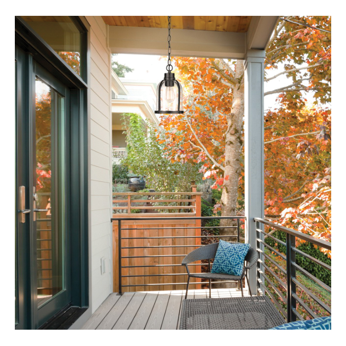 1-Light Outdoor Pendant, Globe, Matte Black with Seeded Glass - 4
