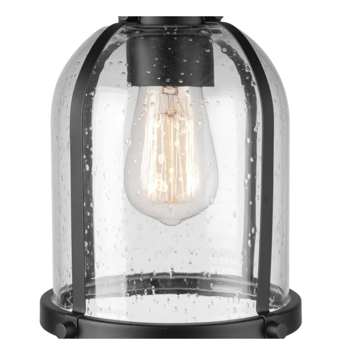 1-Light Outdoor Pendant, Globe, Matte Black with Seeded Glass - 5