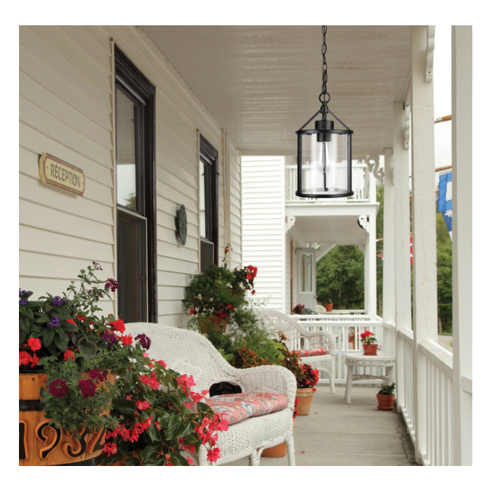 1-Light Outdoor Pendant, Globe, Black - 2