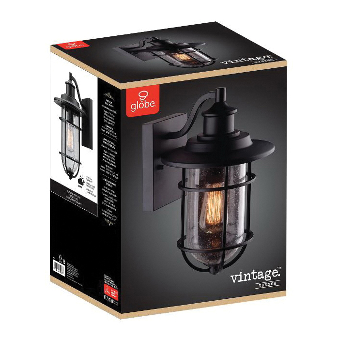 globe Vintage Series 44308 Turner Wall Sconce, Incandescent, LED Lamp, Metal Fixture, Black Fixture, Satin Fixture - 3