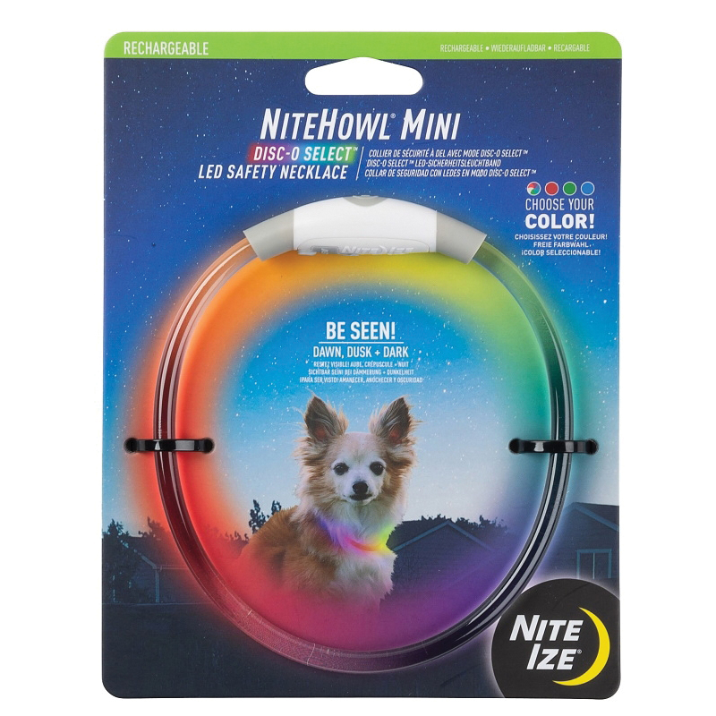 NiteHowl NHOMR-07S-R3 Mini Rechargeable LED Safety Necklace, 9.5 to 14.8 in L Collar, 1 in W Collar, Polymer