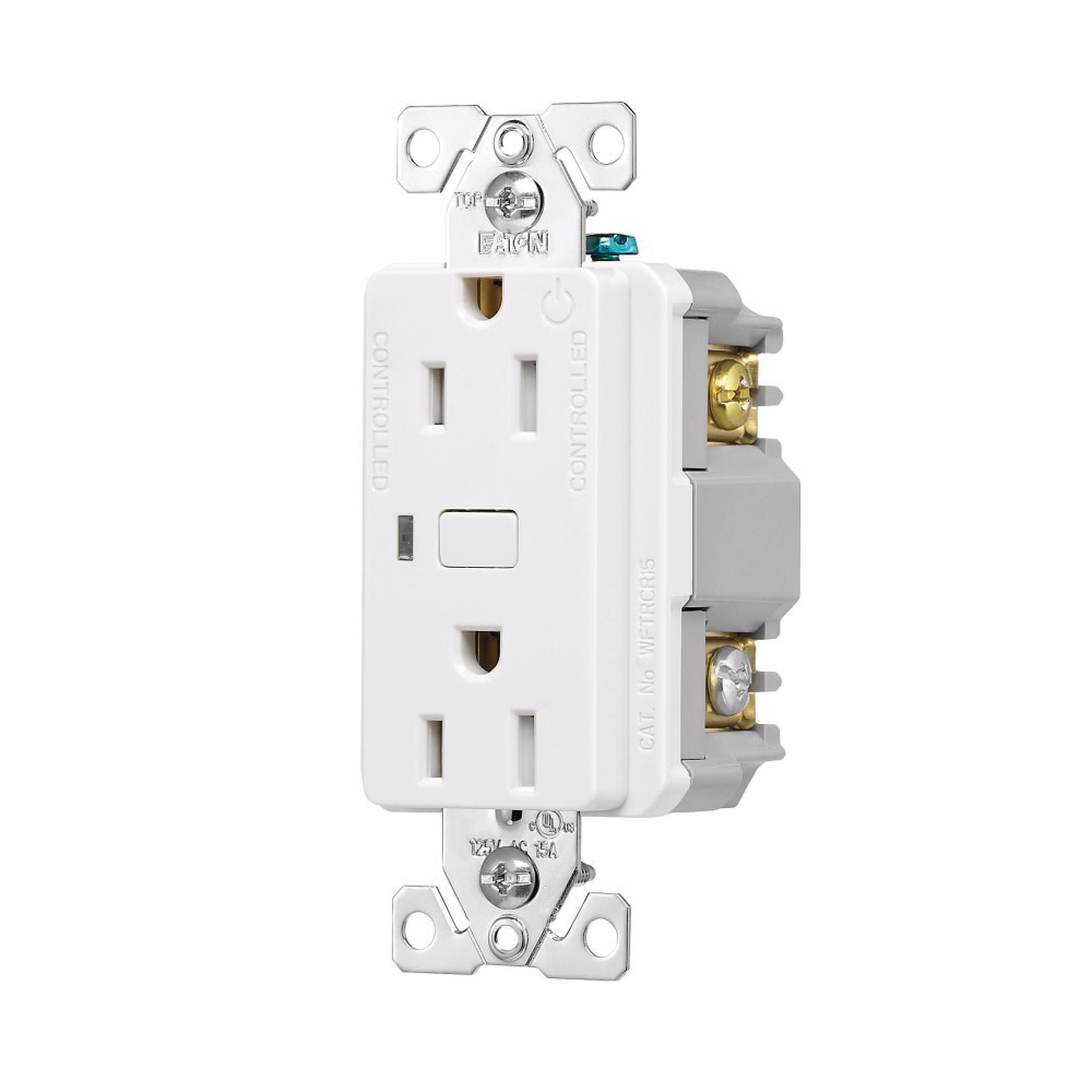 Eaton WFTRCR15-W-SP-L Smart Duplex Receptacle, 2-Pole, 15 A, 120 VAC, NEMA 5-15R Socket, White - 2