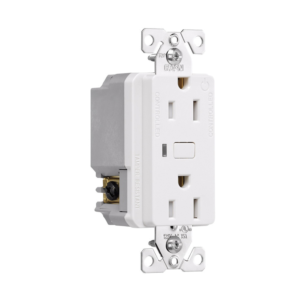 Eaton WFTRCR15-W-SP-L Smart Duplex Receptacle, 2-Pole, 15 A, 120 VAC, NEMA 5-15R Socket, White - 3
