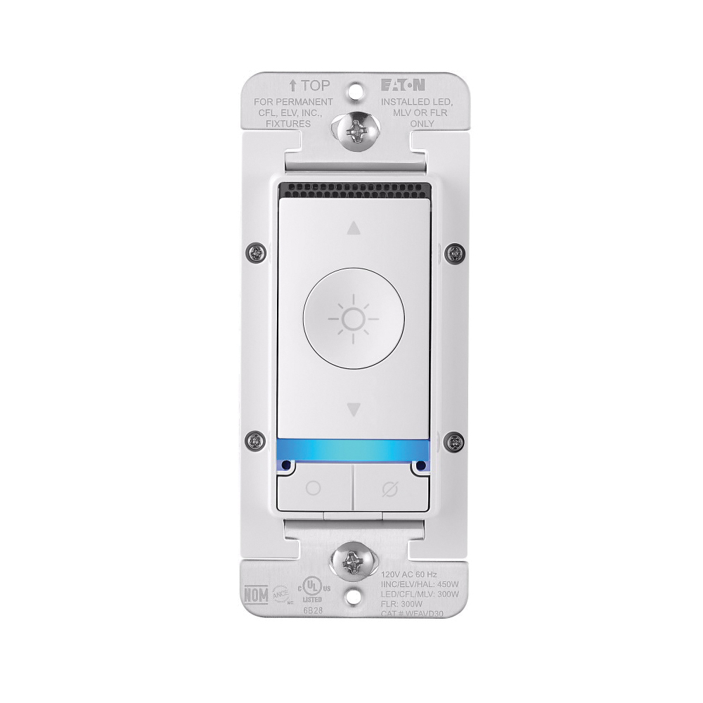 WFAVD30-W-BX-L Smart Voice Dimmer Switch, 1-Pole, 3-Way, 120 VAC, 60 Hz, Wi-Fi, White