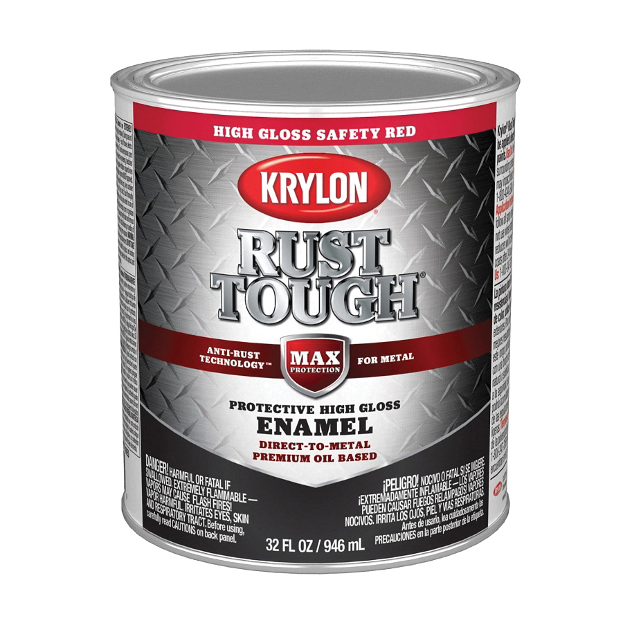 Krylon Rust Tough K09712008 Rust Preventative Paint, Gloss Sheen, Radiant/Safety Red, 1 qt, 400 sq-ft/gal Coverage Area - 1
