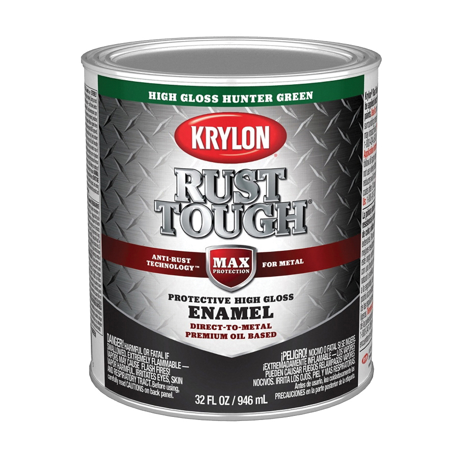 Krylon Rust Tough K09714008 Rust Preventative Paint, Gloss Sheen, Hunter Green, 1 qt, 400 sq-ft/gal Coverage Area - 1