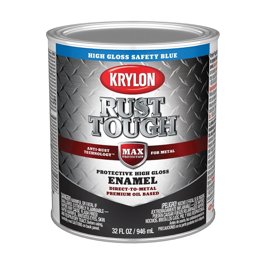 Krylon Rust Tough K09715008 Rust Preventative Paint, Gloss, Safety Blue, 1 qt, 400 sq-ft/gal Coverage Area