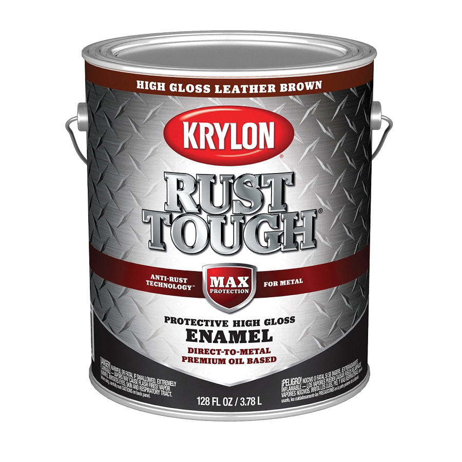 Krylon Rust Tough K09740008 Enamel Paint, Gloss Sheen, Leather Brown, 1 gal, 400 sq-ft/gal Coverage Area - 1