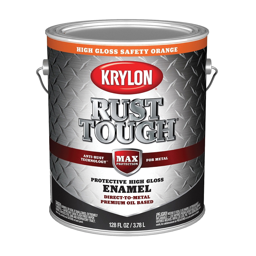 Krylon Rust Tough K09768008 Rust Preventative Paint, Gloss, Safety Orange, 1 gal, 400 sq-ft/gal Coverage Area