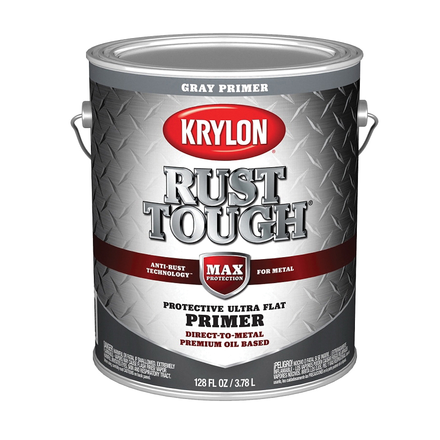 Krylon Rust Tough K09765008 Primer, Ultra Flat, Gray, 1 gal - 1