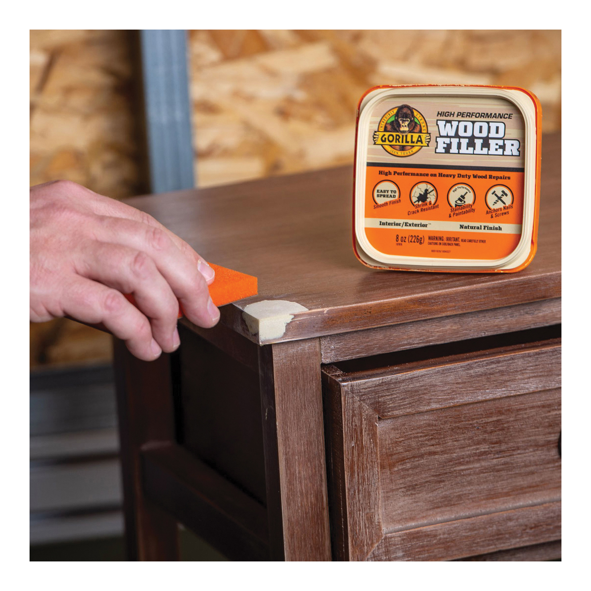 Gorilla 107103 Wood Filler, Liquid Paste, Odorless to Mild, Tan, 16 oz Tub