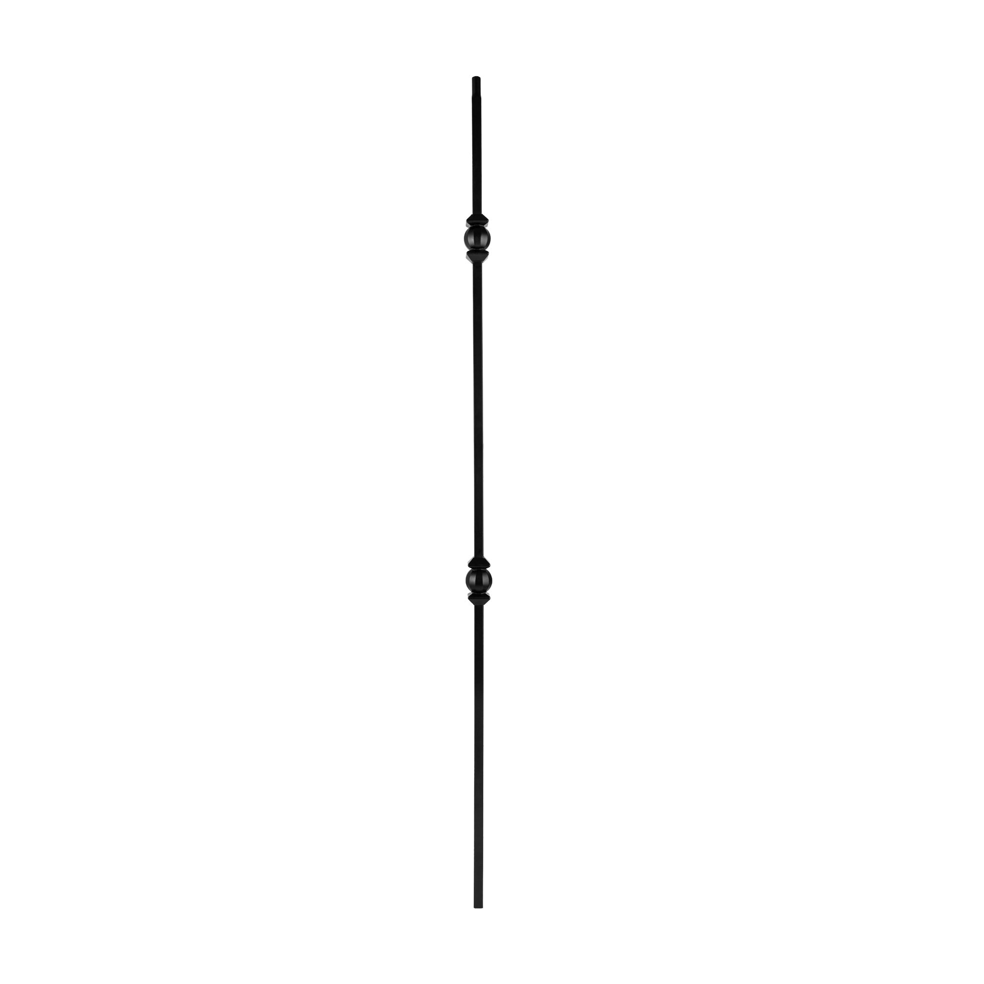 SQI2BS Double Ball and Sphere Stair Baluster, 44 in H, 1/2 in W, Square, Steel, Black
