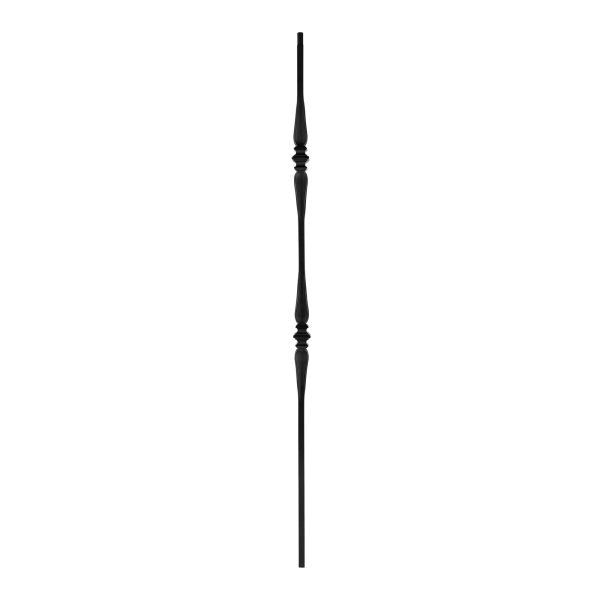 SQI2CS Double Collar and Spoon Stair Baluster, 44 in H, 1/2 in W, Square, Steel, Black