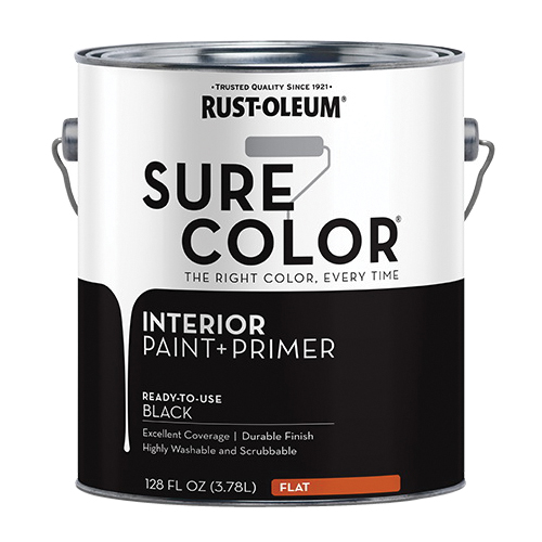 Sure Color 380216 Interior Wall Paint, Flat, Black, 1 gal, Can, 400 sq-ft Coverage Area