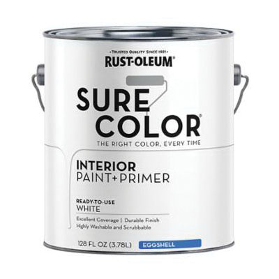 Sure Color 380217 Interior Wall Paint, Eggshell, White, 1 gal, Can, 400 sq-ft Coverage Area