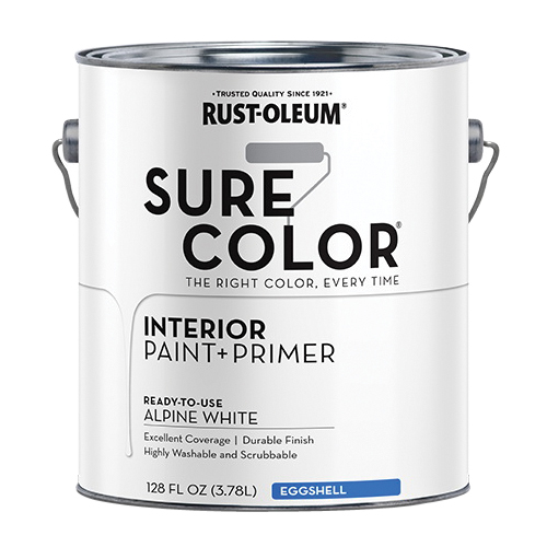 Sure Color 380219 Interior Wall Paint, Eggshell, Alpine White, 1 gal, Can, 400 sq-ft Coverage Area