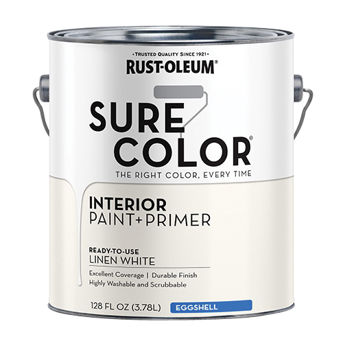 Sure Color 380220 Interior Wall Paint, Eggshell, Linen White, 1 gal, Can, 400 sq-ft Coverage Area