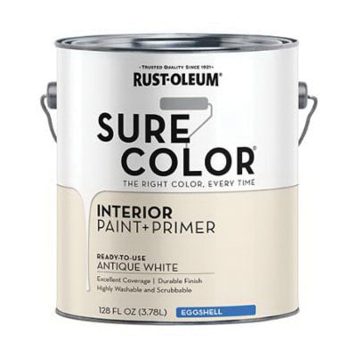 Sure Color 380221 Interior Wall Paint, Eggshell, Antique White, 1 gal, Can, 400 sq-ft Coverage Area