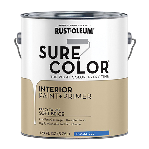 Sure Color 380222 Interior Wall Paint, Eggshell, Soft Beige, 1 gal, Can, 400 sq-ft Coverage Area