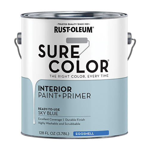 Sure Color 380225 Interior Wall Paint, Eggshell, Sky Blue, 1 gal, Can, 400 sq-ft Coverage Area