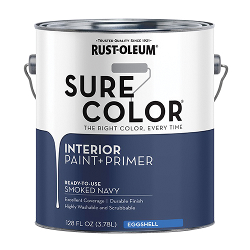 Sure Color 380226 Interior Wall Paint, Eggshell, Smoked Navy, 1 gal, Can, 400 sq-ft Coverage Area