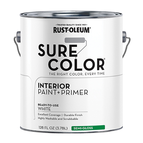 Sure Color 380227 Interior Wall Paint, Semi-Gloss, White, 1 gal, Can, 400 sq-ft Coverage Area