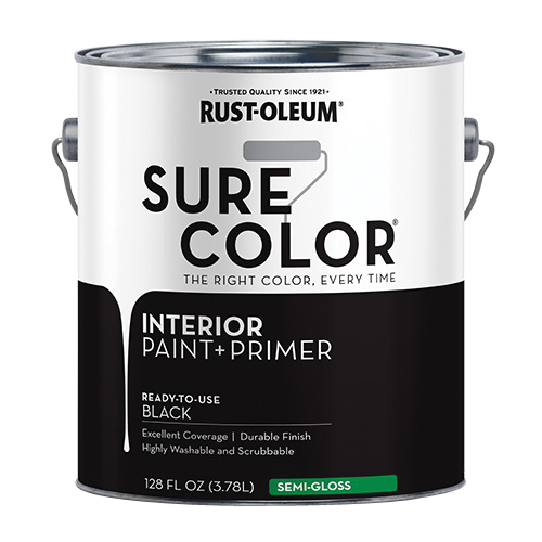 Sure Color 380228 Interior Wall Paint, Semi-Gloss, Black, 1 gal, Can, 400 sq-ft Coverage Area