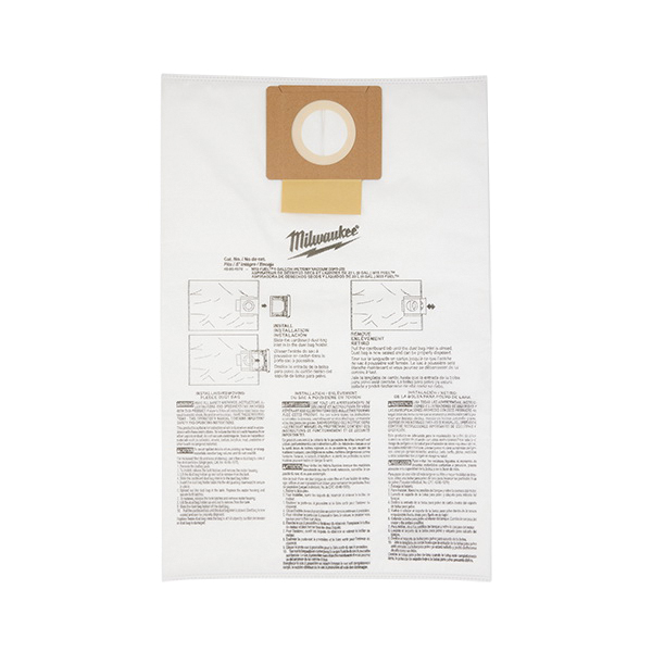 49-90-1979 Dust Bag, 6 gal Volume, 98.5 % Filter, White, For: 0910-20 M18 Fuel 6 gal Wet/Dry Vacuum