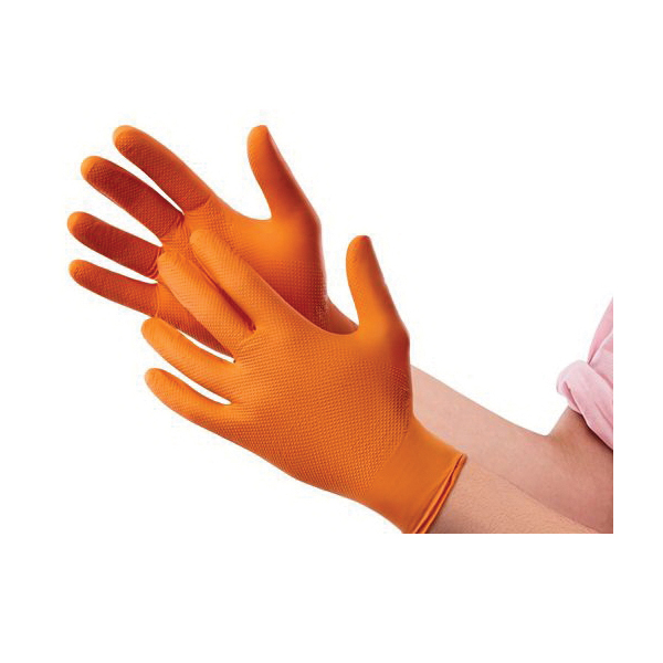 Maximum Grip Series VEN6085 Industrial Gloves, One-Size, Nitrile, Powder-Free, Hi-Vis Orange, 9-1/2 in L