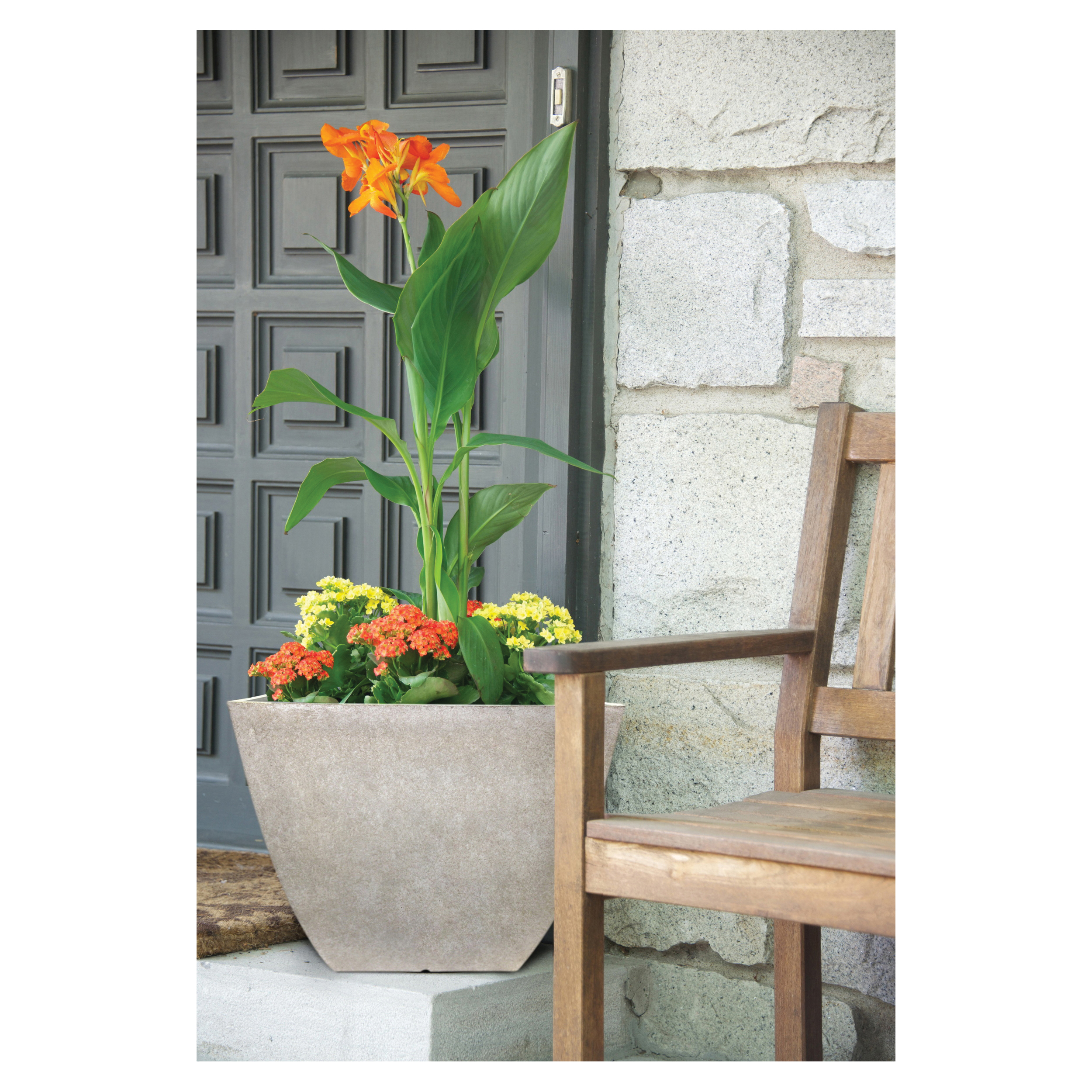 HDR-091677 Newland Planter, 16 in W, 16 in D, Square, Plastic/Resin, Gray, Stone Aesthetic