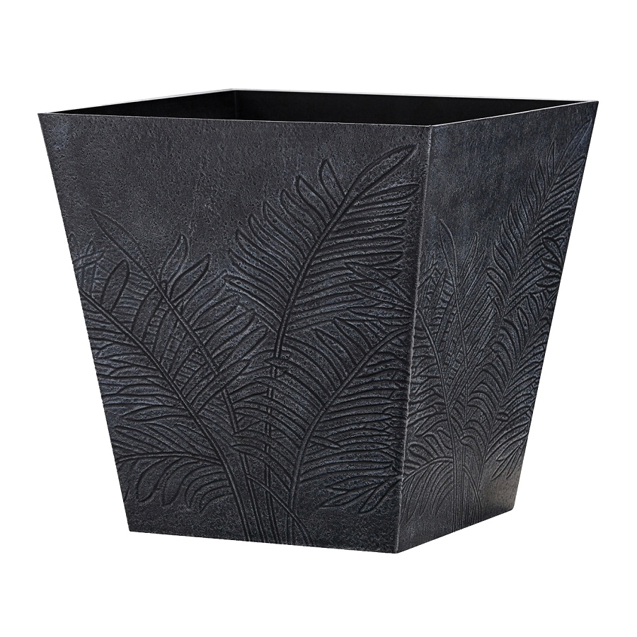 RUB-091523 Short Planter, 12 in H, Subtle Imprint Design, Rubber, Black/Gray