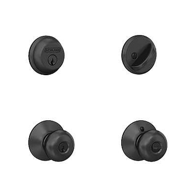 FB50 V PLY 622 Combination Lockset, Mechanical Lock, Knob Handle, Round Design, Matte Black, 1 Grade, Metal