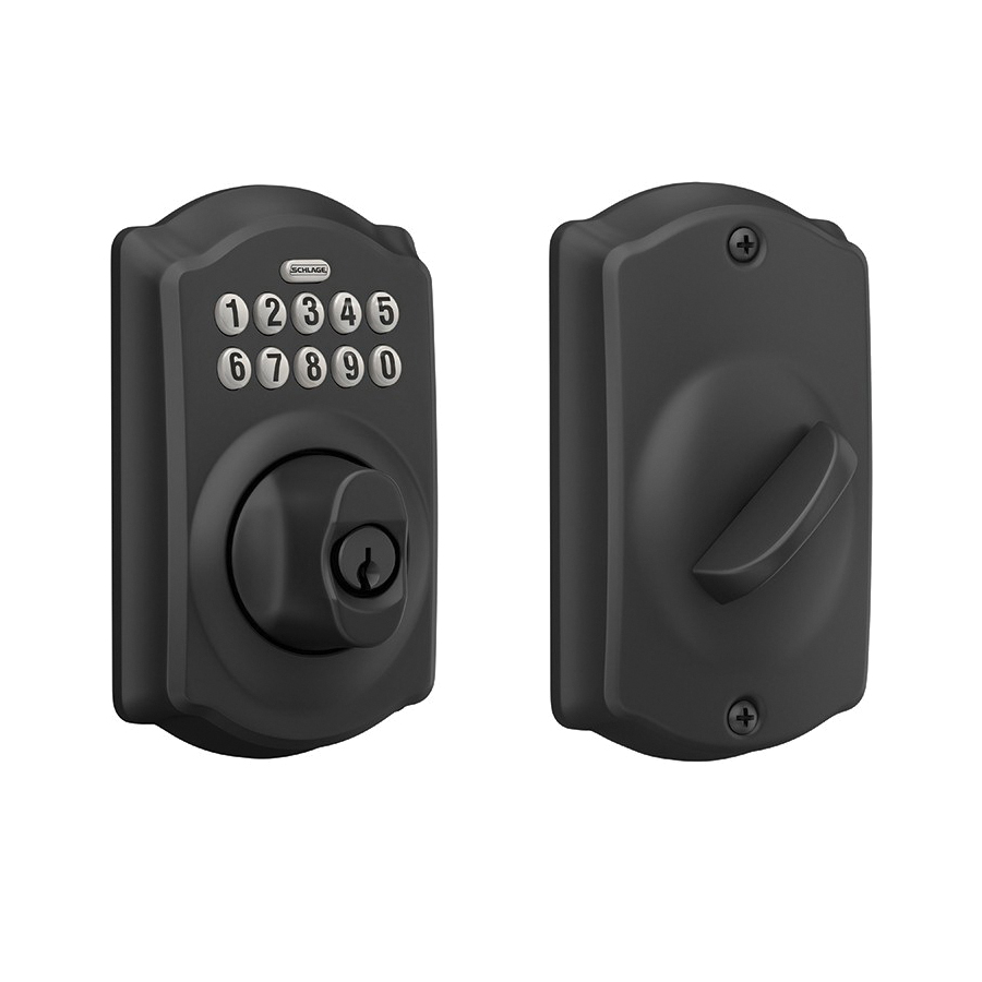 BE365 V CAM 622 Electronic Deadbolt, Matte Black, Residential, 1 Grade, Metal, Thumbturn Interior Handle