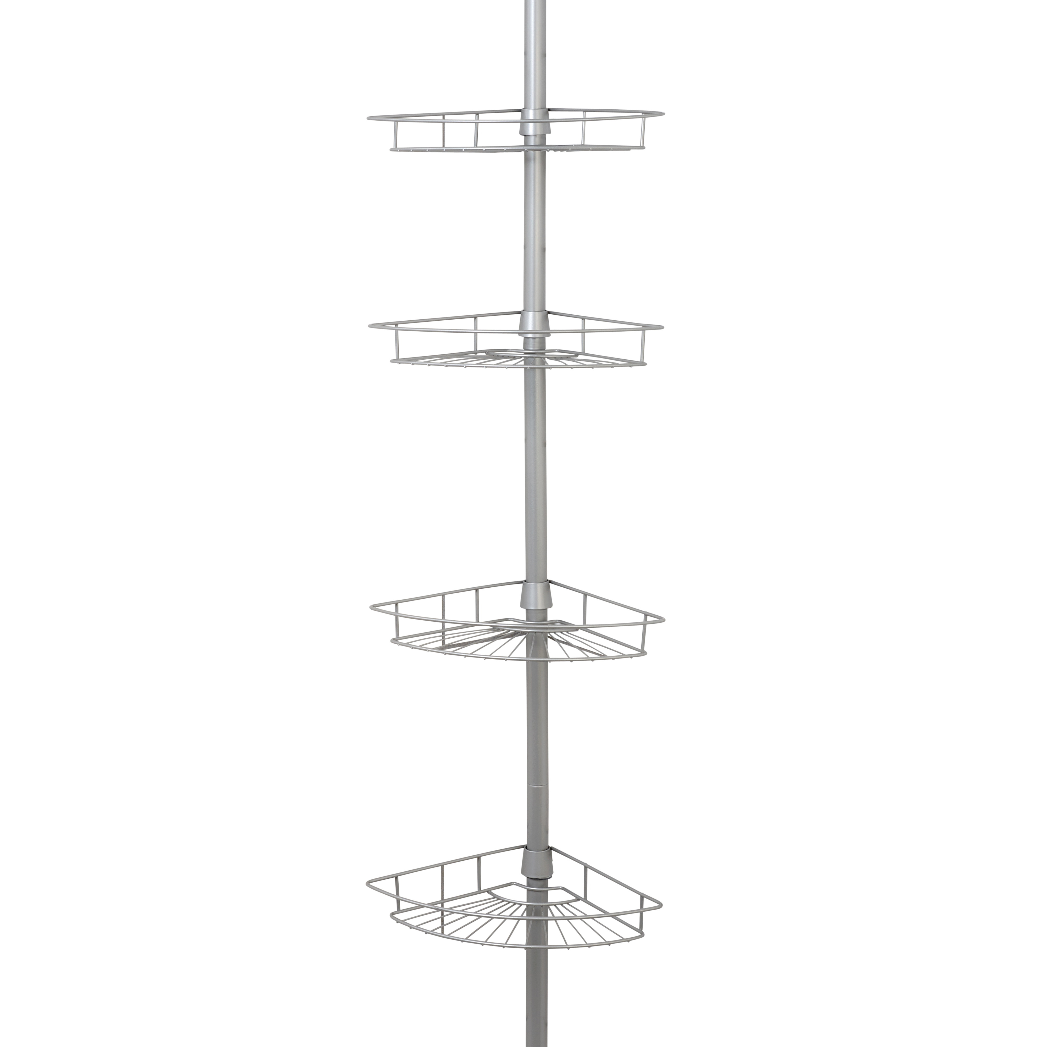 2156NN Corner Tension Pole Shower Caddy, 8 in OAL, 11-1/2 in OAW, 4-Shelf, Steel, Satin Nickel