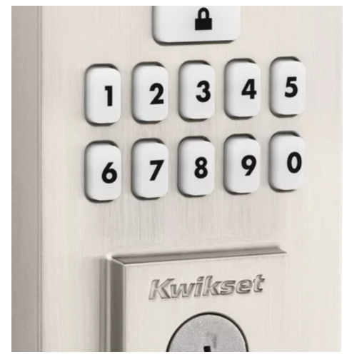 Electronic Deadbolt, Kwikset, Satin Nickel, Residential, 2 Grade, Zinc - 1