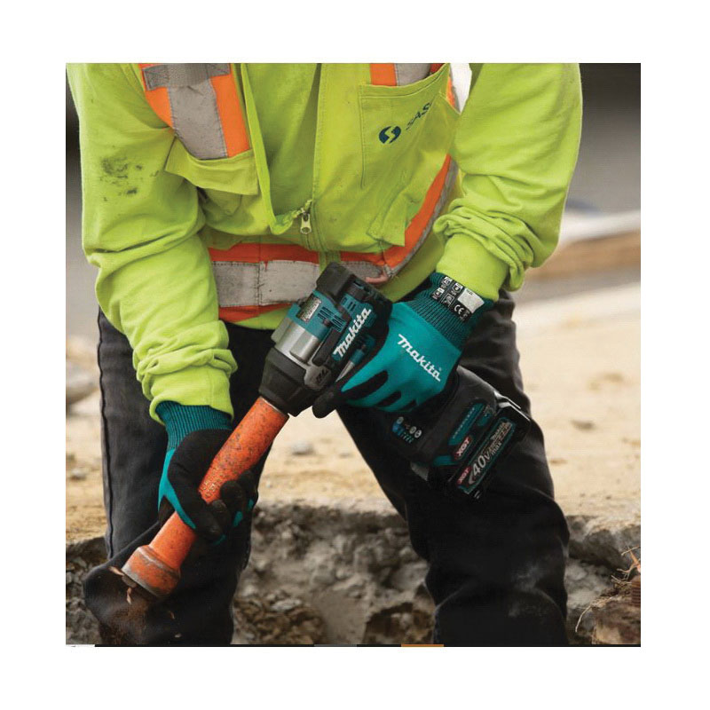 Makita FitKnit T-04117 Coated Dipped Gloves, Breathable, High-Dexterity, S/M, 4-7/8 to 5-3/8 in L, Open Cuff, Black/Teal - 3