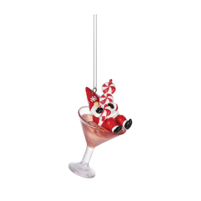 Midwest-CBK MX181583 Christmas Ornament, 3-3/4 in H, Gnome Martini, Multi-Color - 3